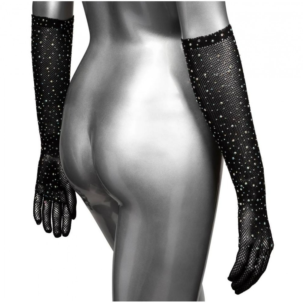 Перчатки в мелкую сетку со стразами CalExotics черные Sex Aura Киев - изображение 4