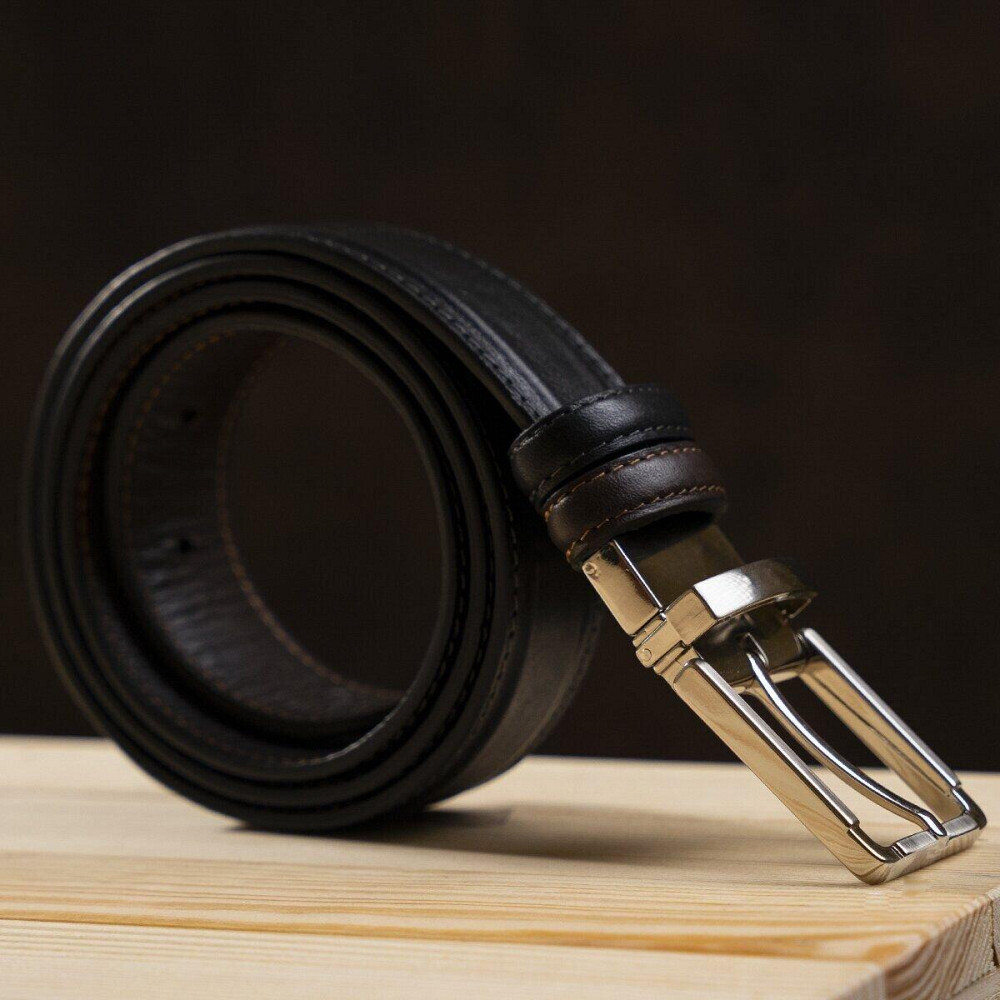 Ремень брючный двусторонний мужской Grande Pelle 11155 Коричневый и Черный Киев - изображение 4