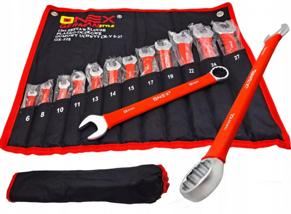 OX-228 Набір комбінованих гайкових ключів 6-27 мм 12 шт на ганчірці з гумовими ручками Cr-V Одеса - фото 7