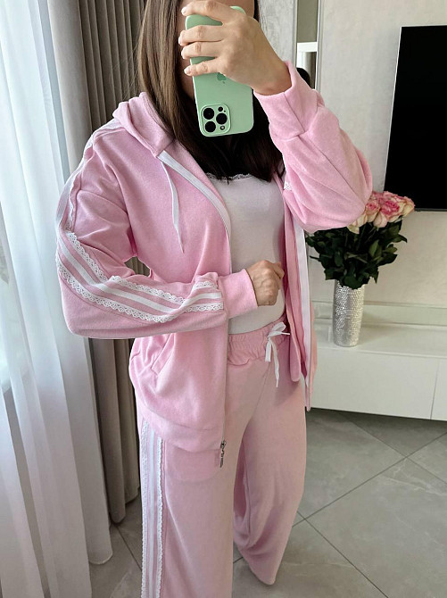 Жіночий стильний прогулянковий велюровий костюм, двойка Рожевий, 52/54 Одеса - фото 9