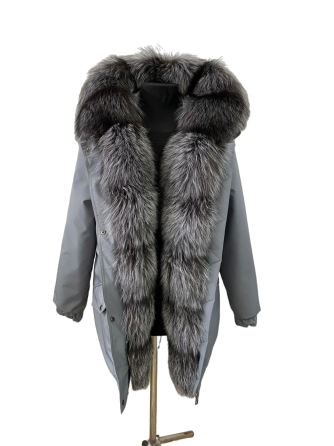 Парка жіноча з хутром чорнобурки Сірий 42 75см Харків