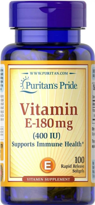 Витамин Е Puritan's Pride Vitamin E 180 мг (400 МЕ) 100 гел капс Киев - изображение 1