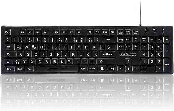 Клавіатура Perixx Periboard-317 чорна QWERTZ провідна USB повноформатна біле LED підсвічування великі символи Київ