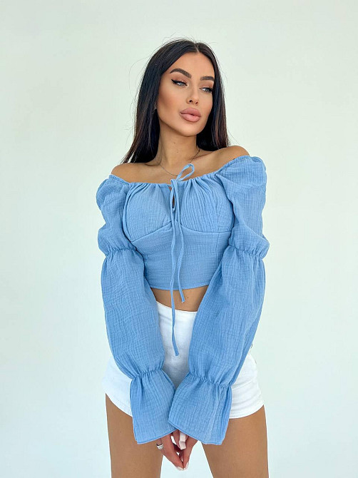 Женский летний романтичный топ муслин 100% хлопок Голубой Одесса - изображение 1