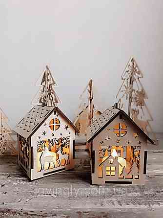 Набір підвісок будиночків з LED свічками 13 см. Ірпінь