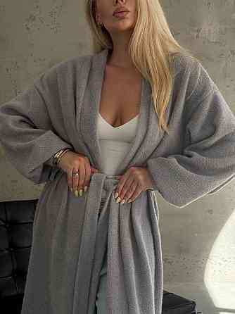 Жіночий затишний оверсайз кардиган із поясом альпака Сірий Одеса