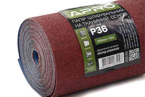 Шліфувальний папір P36 на тканинній основі рулон 200 мм х 10 м APRO Харків