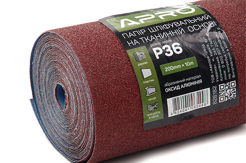Шліфувальний папір P36 на тканинній основі рулон 200 мм х 10 м APRO Харків - фото 1