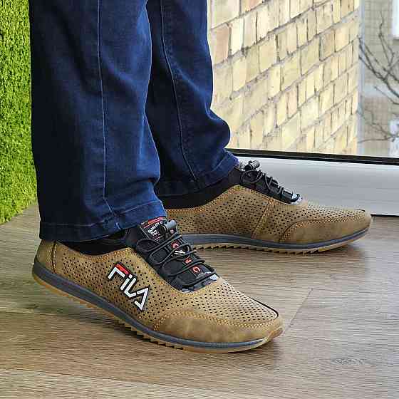 Мужские Мокасины Кроссовки FILA Коричневые с Перфорацией Туфли (размеры: 40,41,42,43,44,45) Видео Обзор - 17-3 Днепр