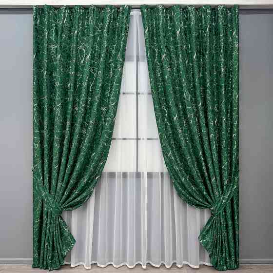 Комплект готових штор VR-Textil Льон мармур Royal Touch № 2002ш Зелений 150х270 см 2 шт (33-0970) Київ