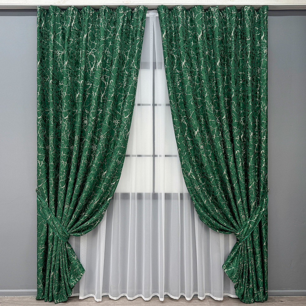 Комплект готових штор VR-Textil Льон мармур Royal Touch № 2002ш Зелений 150х270 см 2 шт (33-0970) Київ - фото 2