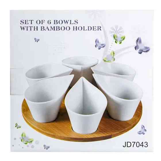 TS Kitchen Набір порцелянових баночок для сипучих продуктів 6 штук по 100 мл на бамбуковій підс Київ