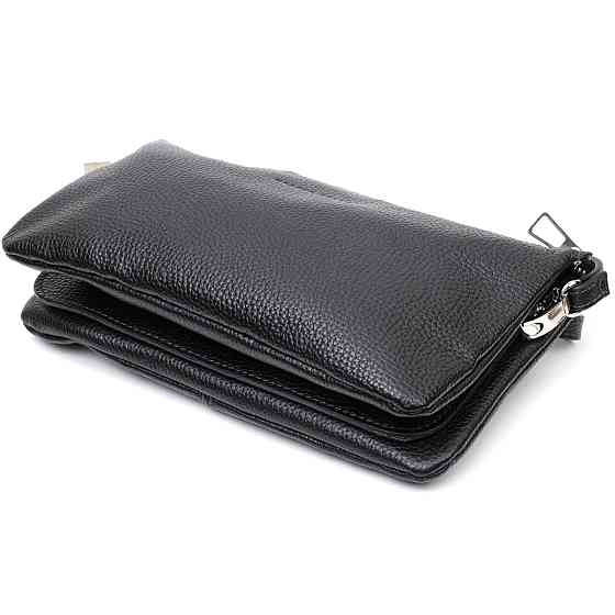 Удобный женский клатч из натуральной зернистой кожи GRANDE PELLE 11697 Черный Киев