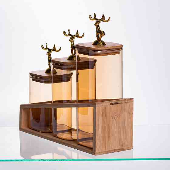 Набір банок для сипучих продуктів на бамбуковій підставці Київ