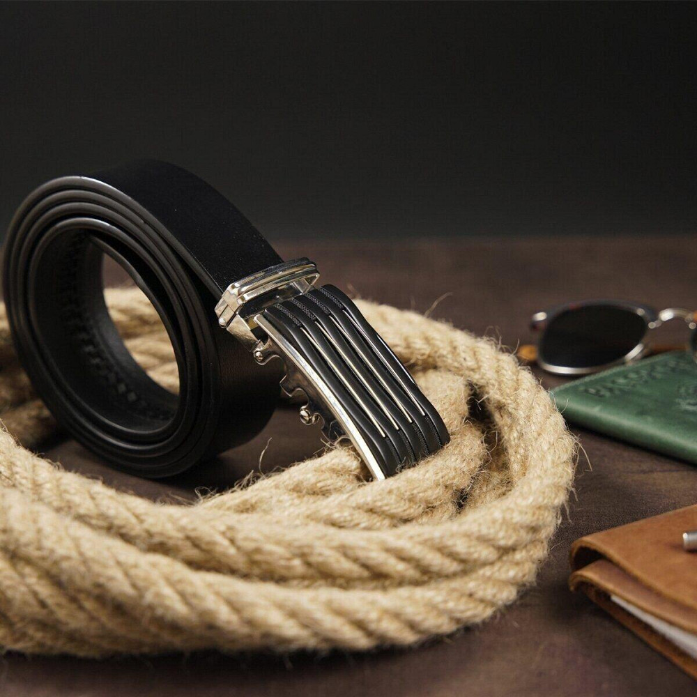 Ремінь чоловічий з автоматичною пряжкою смужка Vintage 20301 Чорний Київ - фото 2