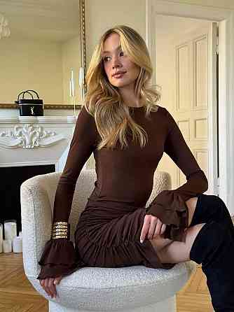 Жіноче мініплаття зі складками рубчик Шоколад, 42/44 Одеса