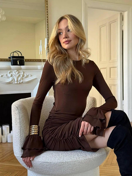 Жіноче мініплаття зі складками рубчик Шоколад, 42/44 Одеса - фото 5