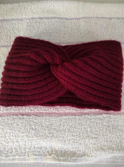 Повязка женская на голову вязаная теплая  бордовая топ Киев - изображение 1