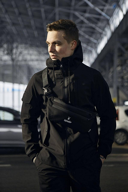 Мужской тактический костюм Softshell Intruder черный, куртка с капюшоном и штаны с карманами и с манжетами соф Одесса - изображение 3