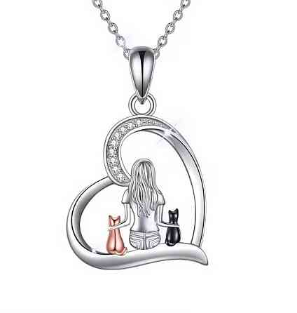 Кулон девушка с котами в сердце с цепочкой женская подвеска кошки украшение на шею подарок любителям кошек Киев