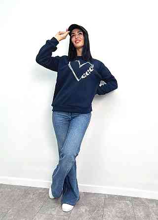 Утеплений світшот з принтом "Heart" оптом | Норма і батал Темно-синій, 46-48 Київ