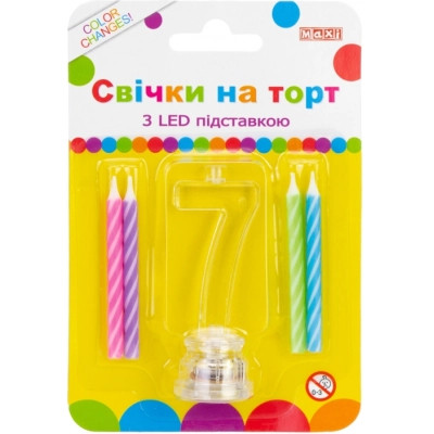 Свічка Maxi 4 шт. на торт з LED підставкою "7", що світиться (MX701007-7) Вінниця - фото 1