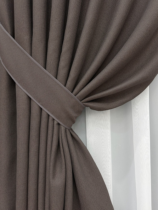 Комплект готових штор VR-Textil Льон-блекаут Льон Мішковина № 1160ш Сіро-коричневий 150х290см 2 шт (33-1285) Київ - фото 13