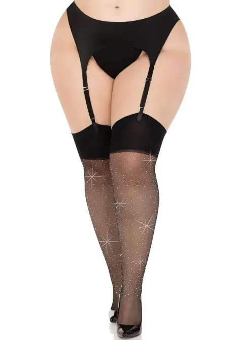 Панчохи Leg Avenue Wide Top Rhinestone Sheer Stockings Black 1X/2X Львов - изображение 1