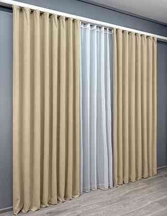 Комплект штор VR-Textil Микровелюр SPARTA 100х270 2шт и Тюль 400х270 1192ш-1153т Бежевый с белым 71-121/2 Киев