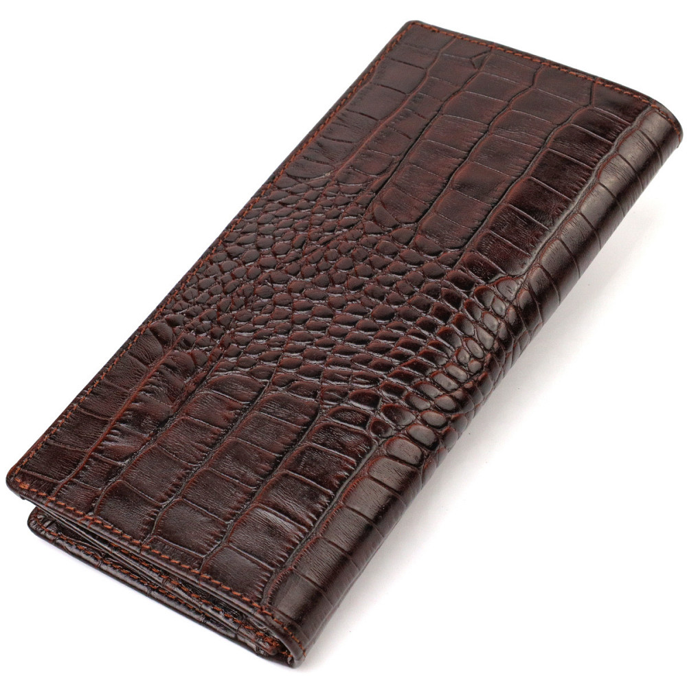 Вертикальний гаманець без застібки з натуральної шкіри C тисненням під крокодила CANPELLINI 21905 Коричневий Київ - фото 8