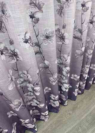 Тюль-штора лен с принтом цвет фиолетовый с белым 1877т Киев