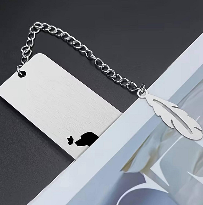 Закладка для книг металева з ланцюжком і підвіскою перо 13 см Київ - фото 2