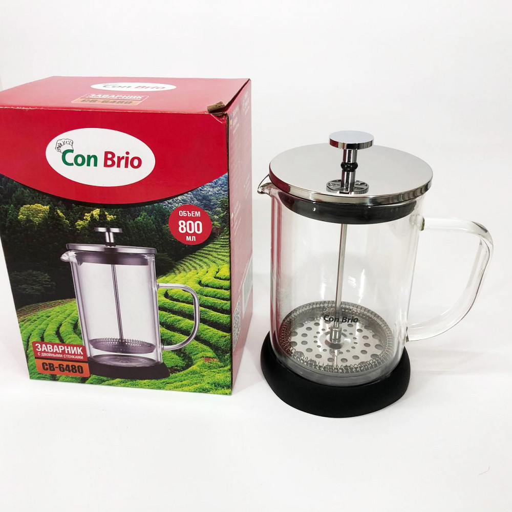 Приготовление чая с помощью пресс-заварника Con Brio CB-6480 800 мл, Френч-пресс для дома и офиса QL-97 Львов - изображение 4