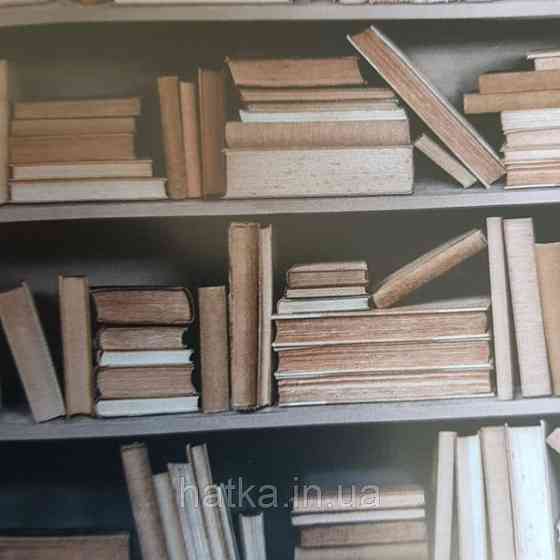 Шпалери вінілові Grandeco One roll one motif 2 A36801 панно 3д книги полиці стелажі бежеві коричневі Київ