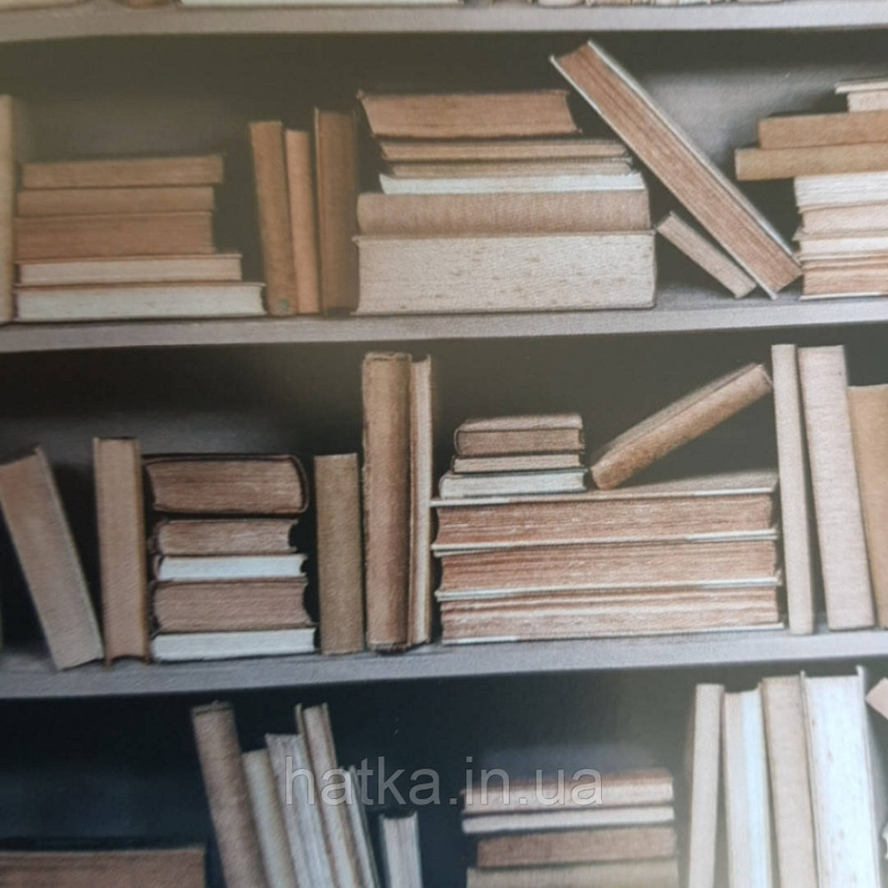 Шпалери вінілові Grandeco One roll one motif 2 A36801 панно 3д книги полиці стелажі бежеві коричневі Київ - фото 3