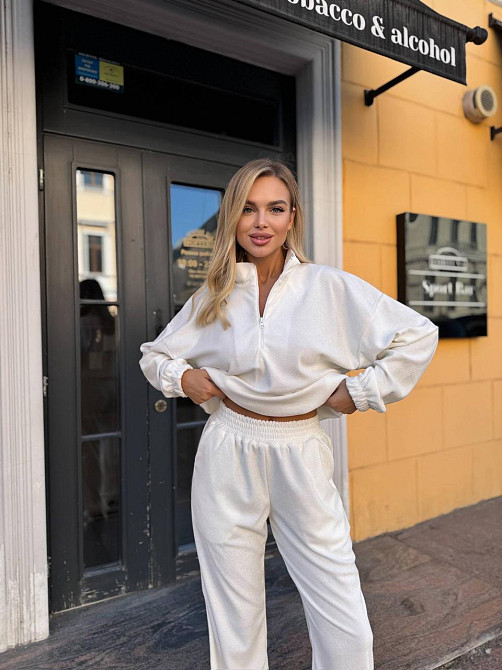 Жіночий прогулянковий теплий костюм: кофта та штани Джерсі Winter Молочний, 42/44 Одеса - фото 5