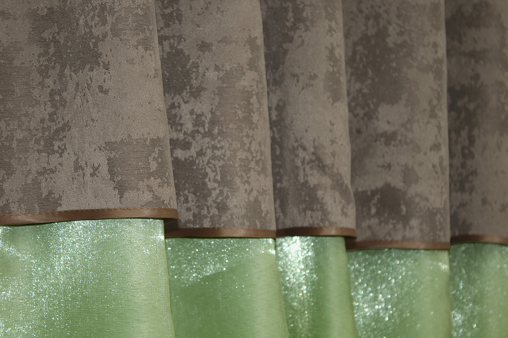 Кухонные шторы VR-Textil № 073к с ламбрекеном и подхватами оливковый со светло-коричневым 270х170 см (52-0389) Киев - изображение 4