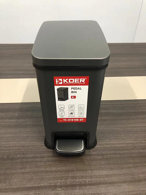 Відро для сміття з плавним закриванням прямокутне Koer TC-010108-07 8 л колір графіт антипалець (KR5591) Чернівці - фото 4