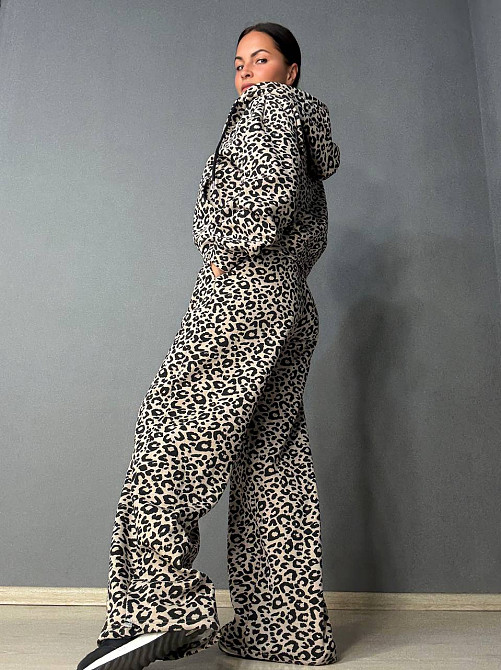 Костюм женский W 9231 леопардовый утепленный флис худи и брюки палаццо коричневый, коричневый, S Киев - изображение 12