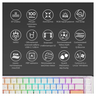 Клавіатура Ducky One 3 SF Cherry MX Brown RGB UA USB White (DKON2167ST-BUAPXPWWWSC1) Вінниця - фото 10