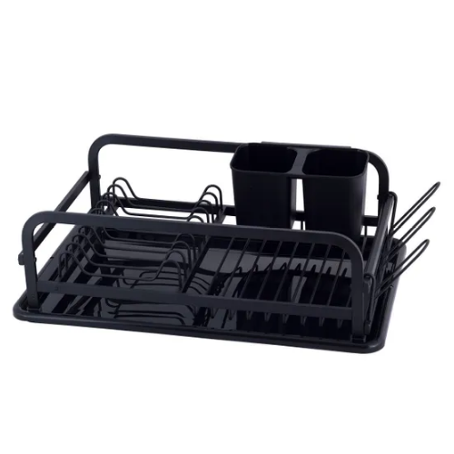 Сушарка для посуду 41,5*13,5*28см з піддоном алюміній чорний 0752 KAMILLE Житомир - изображение 1