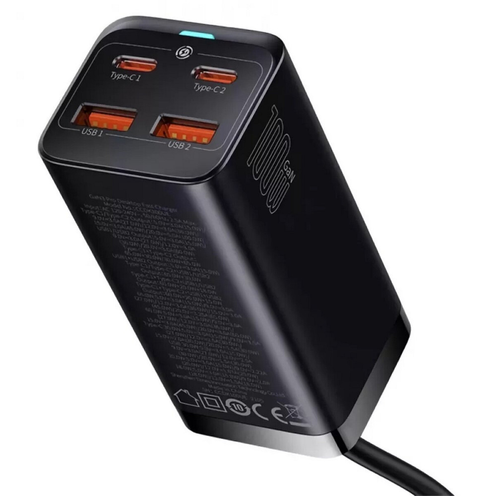 Мережевий зарядний пристрій Baseus GaN3 Pro Desktop Powerstrip AC+2U+2C 100W EU Black (With Mini White Cable Type-C to Type-C 100W(20V/5A) 1m Black） Киев - изображение 4