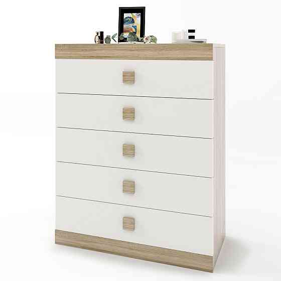 Високий комод Еверест на 5 ящиків Соната-2 80х38х101 дуб сонома + білий (DTM-2019) Львів