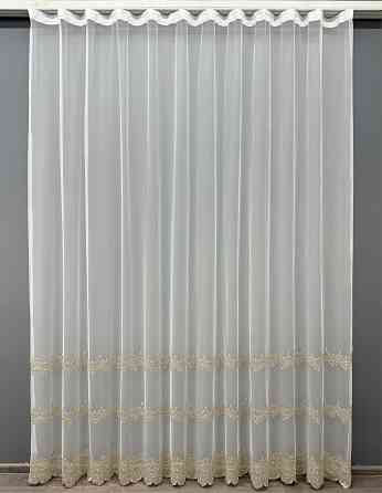 Тюль VR-Textil 1473т Грек-сітка з вишивкою Молочний з бежевим 300х270 см (40-) Київ