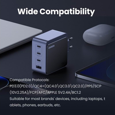 Зарядний пристрій Ugreen 4xUSB 100W (3xUSB-C+USB-A) Gan Nexode Fast Charger Grey X553 (35043) Вінниця - фото 2