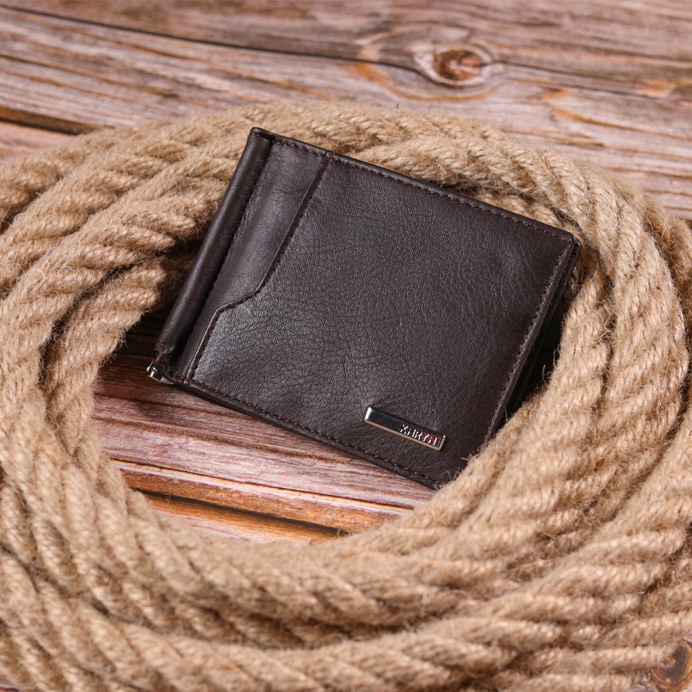 Надійний чоловічий затиск із натуральної шкіри KARYA 21417 Коричневий Київ - фото 7