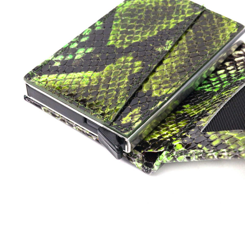 Лакированная визитница из натуральной фактурной кожи под змею Зеленый (KARYA) Киев - изображение 2
