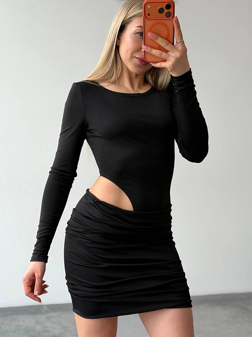 Жіноче вечірнє романтичне мініплаття з імітацією боді мікродайвінг Чорне, 42/44 Одеса - фото 2