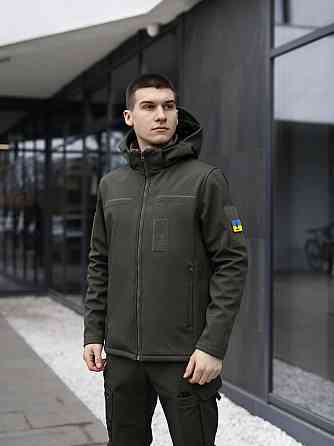 Тактическая мужская куртка софтшел хаки Pobedov Shadow V2 с липучками Киев