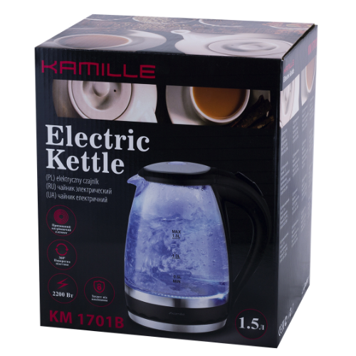 Електрочайник 1,5л з синім LED-підсвічуванням 1701B KAMILLE Житомир - изображение 5